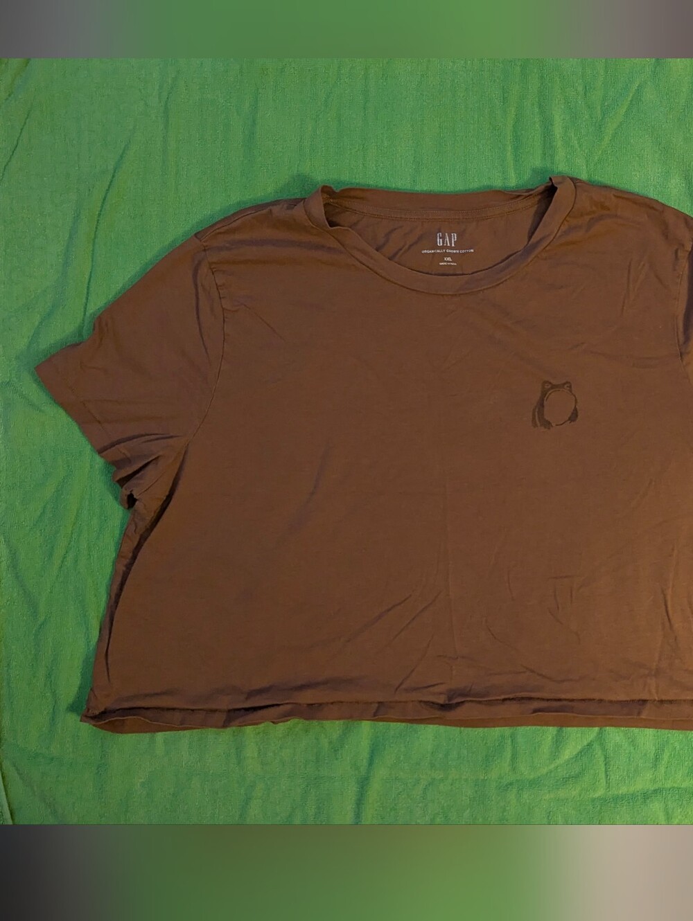 Upcycled Gap Brown Crop Top in White and Black feat. Hoji Wabi-Sabi Frog